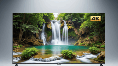 Ilustrasi Smart TV 4K modern tahun 2025 dari merek Samsung, LG, dan Xiaomi dengan tampilan vivid dan desain tipis.