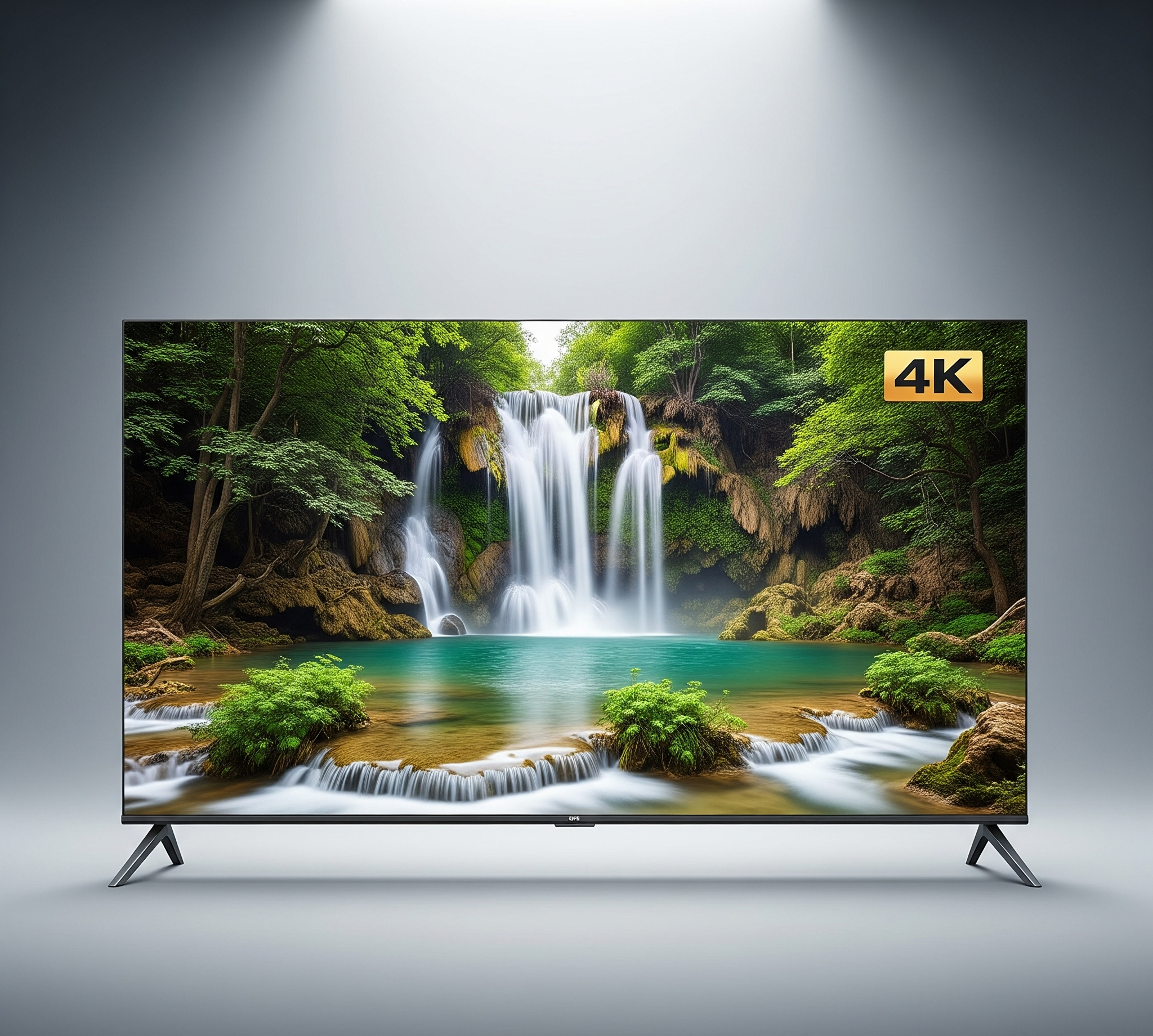 Ilustrasi Smart TV 4K modern tahun 2025 dari merek Samsung, LG, dan Xiaomi dengan tampilan vivid dan desain tipis.